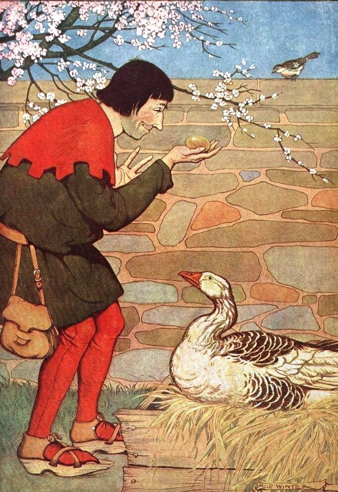 The goose that laid the golden eggs, illustration by Milo Winter